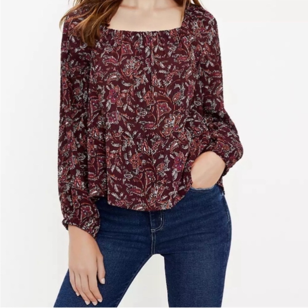 LOFT square neck Floral Print Top